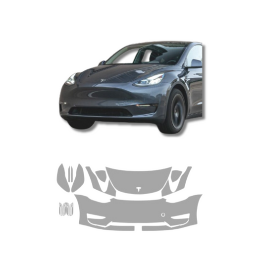 2020-2023 Tesla Model Y Bumper/Headlights/Mini Fenders/Partial Hood/Mirrors/Door Handles Front Paint Protection Film Pre-Cut PPF