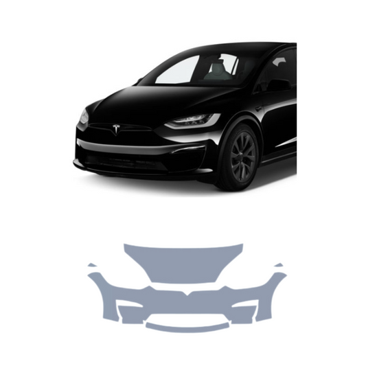 2022-2023 Tesla Model X Front Bumper, Partial Hood and Partial Fenders Pre-Cut Paint Protection Film Premium TPU PPF