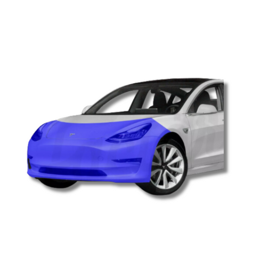 2023-2024 Tesla Model 3 Partial Hood, Full Front Bumper + Partial Fenders, Head Lights Paint Protection Film Clear Bra PPF