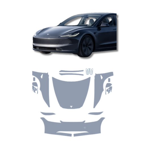 2024 Tesla Model 3 Front Bumper/Headlight/Full Hood/Fender/Mirror/A Pillar/Door Handle Paint Protection Film Pre-Cut PPF