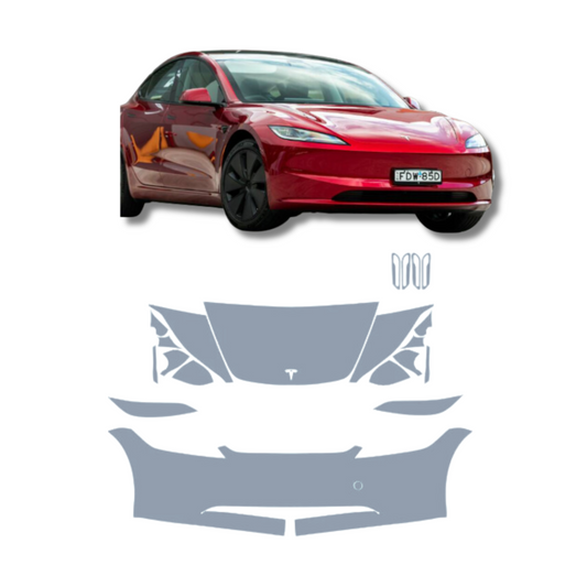 2024 Tesla Model 3 Front Bumper/Headlight/Partial Hood/Mini Fender/Mirror/Door Handle Paint Protection Film Pre-Cut PPF